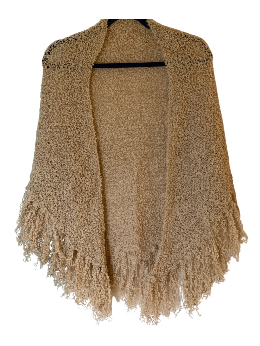 Handmade Knit Fringe Shawl - Tan/Beige